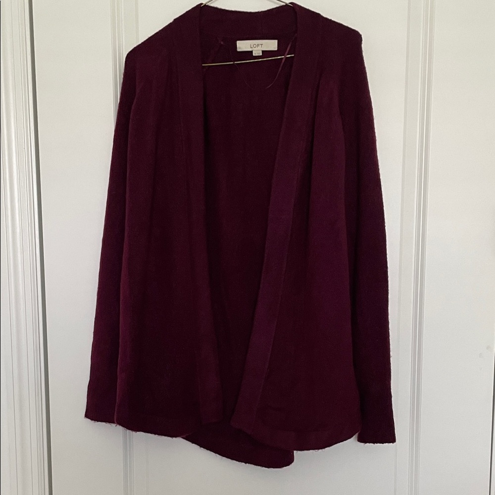 LOFT Women's Rich Burgundy Open Cardigan